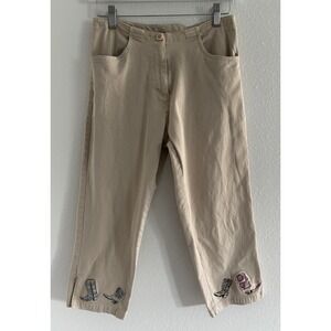 Bit & Bridle Embroidered Cowboy Boot Pants Women 4 Tan Y2K 90s Low Rise Festival